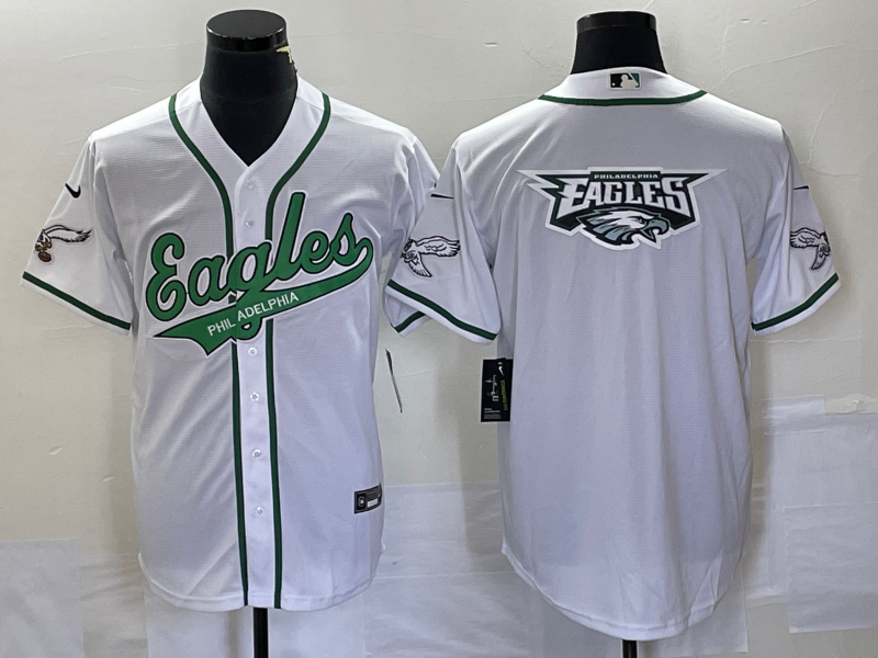 Philadelphia Eagles White Team Big Logo Cool Base Stitched Jersey - Zenithce