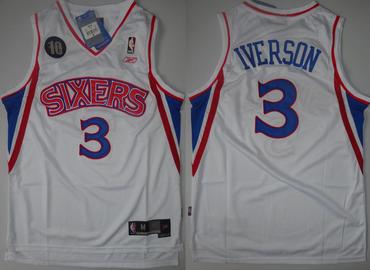 Philadelphia 76ers 3 Allen Iverson White 10th Soul Swingman Jersey - Zenithce
