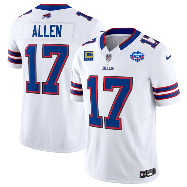 Buffalo Bills #17 Josh Allen White 2025 F.U.S.E. With Farewell Patch And 4-Star C Patch Vapor Untouchable Limited Stitched Jersey - Zenithce