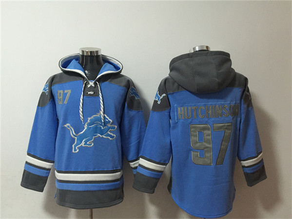 Detroit Lions #97 Aidan Hutchinson Blue Ageless Must-Have Lace-Up Pullover Hoodie - Zenithce