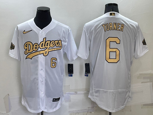 Los Angeles Dodgers #6 Trea Turner 2022 All-Star White Flex Base Stitched Baseball Jersey - Zenithce