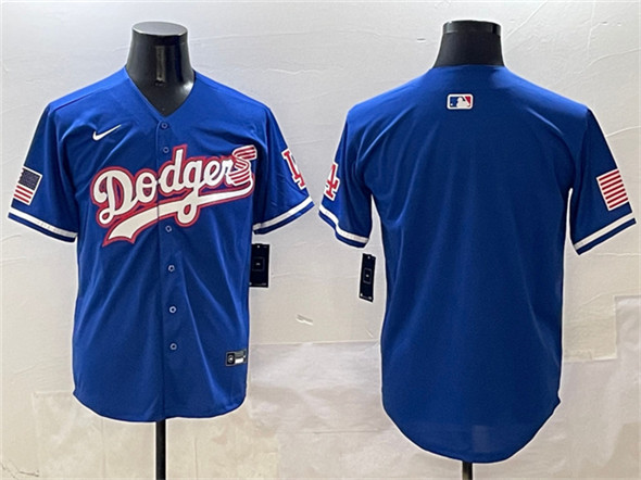 Los Angeles Dodgers Blank Royal With American Flag Patch Limited Stitched Jersey - Zenithce