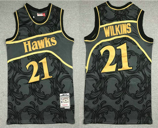 Atlanta Hawks #21 Dominique Wilkins Black With Gold Hardwood Classics Soul Swingman Throwback Jersey - Zenithce