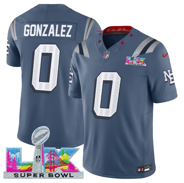 New England Patriots #0 Christian Gonzalez Storm Blue 2025 F.U.S.E. Super Bowl LX Patch “Rivalries” Vapor Limited Stitched Jersey - Zenithce