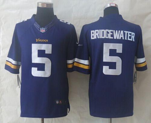 Vikings #5 Teddy Bridgewater Purple Team Color Stitched Limited Nike Jersey - Zenithce