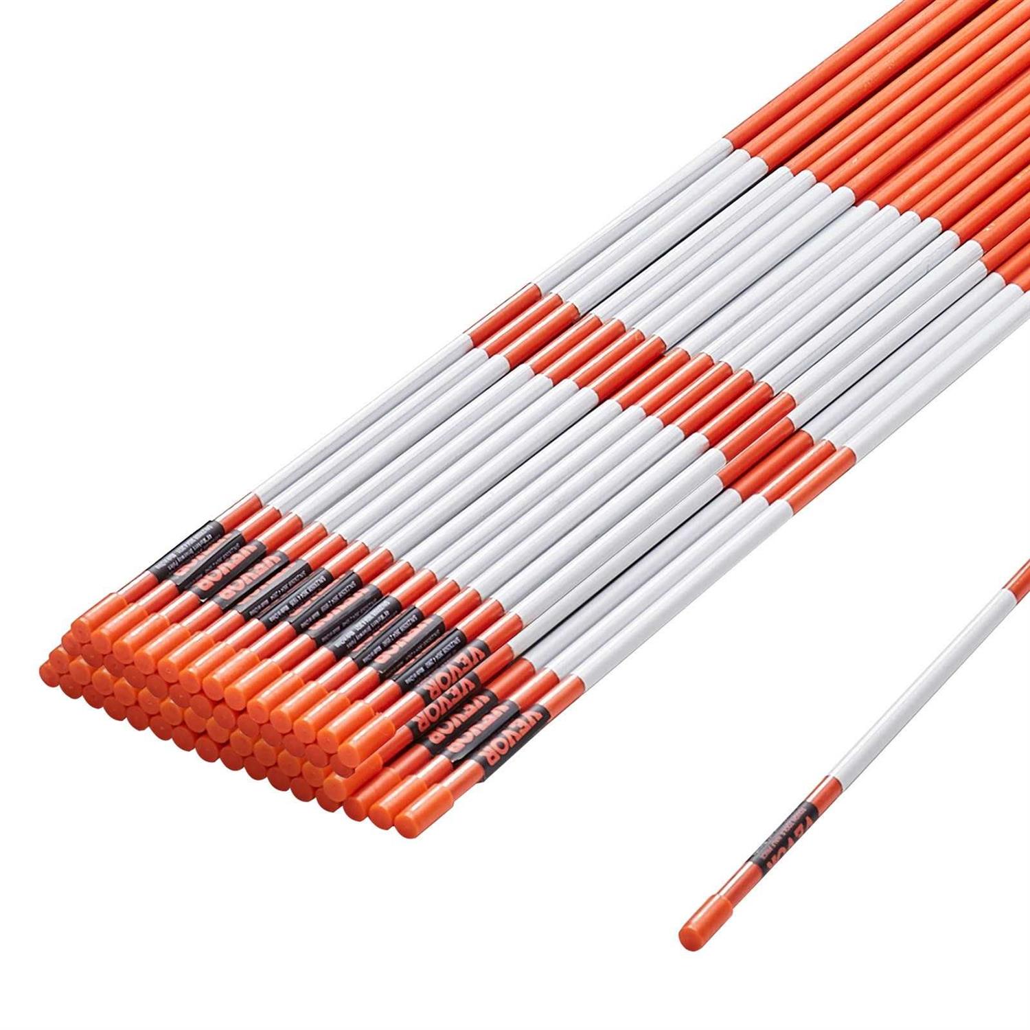 VEVOR Driveway Markers 48 inch 0.4 inch Diameter Orange Fiberglass Poles Snow Stakes with Reflective Tape - Zenithce