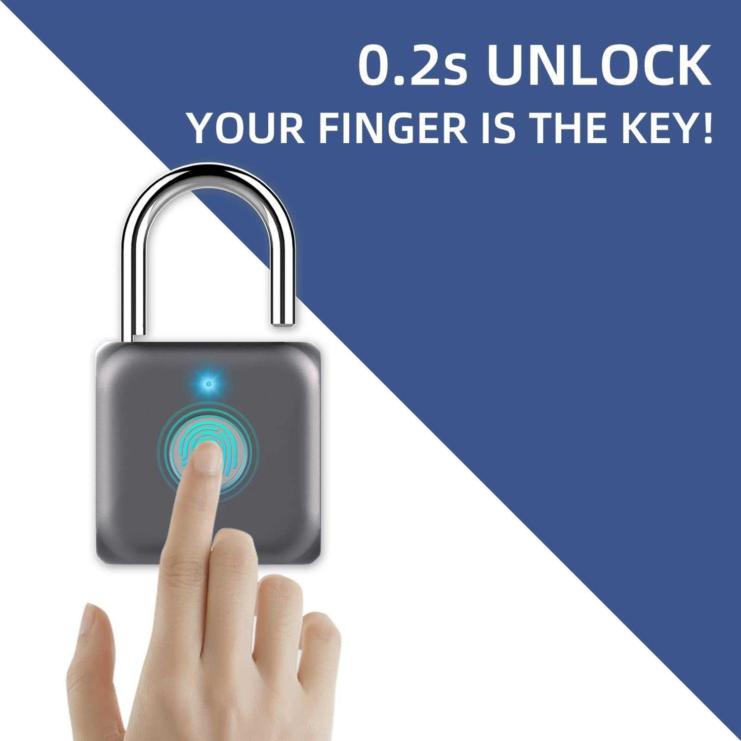 Pothunder Fingerprint Padlock Smart Padlock Locker Lock Biometric Metal Keyless - Zenithce