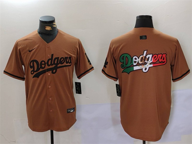 Los Angeles Dodgers Team Big Logo Brown Cool Base With Patch Stitched Jersey - Zenithce