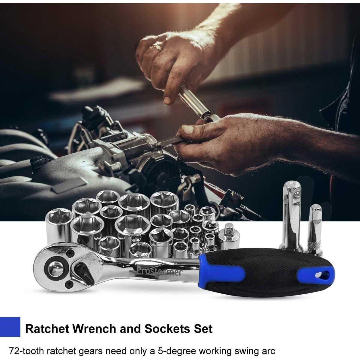 Prostormer 14-Piece Ratcheting Wrench Set SAE 1/4-7/8 Chrome Vanadium Steel Flex Head Combination Wrench Set with Wrench Rack - Zenithce