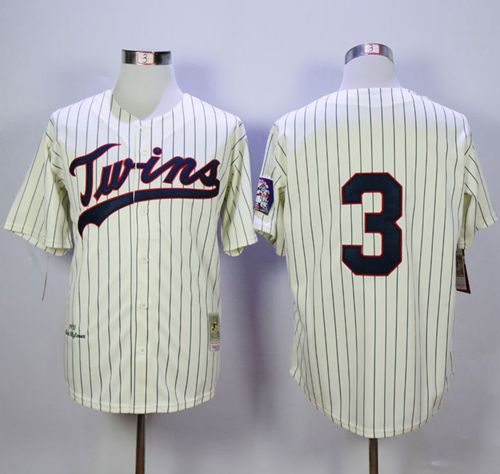 Mitchell And Ness Twins #3 Harmon Killebrew Cream Black Strip Stitched Jersey - Zenithce