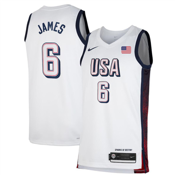 USA #6 LeBron James White 2024 Swingman Stitched Jersey - Zenithce