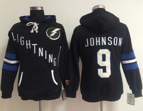 Tampa Bay Lightning #9 Tyler Johnson Black Women's Old Time Heidi NHL Hoodie - Zenithce