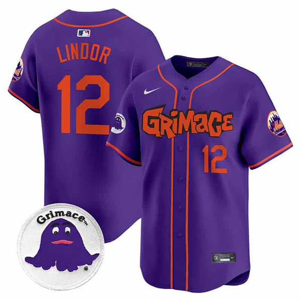 New York Mets #12 Francisco Lindor Purple Grimace V2 Vapor Limited Stitched Jersey - Zenithce