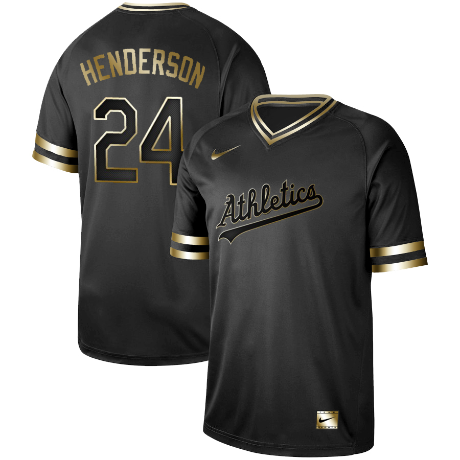 Oakland Athletics #24 Rickey Henderson Black Gold Stitched Jersey - Zenithce