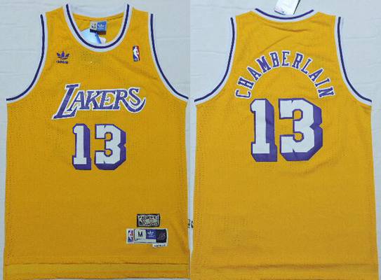 Los Angeles Lakers #13 Wilt Chamberlain 1996-97 Yellow Hardwood Classics Soul Swingman Throwback Jersey - Zenithce