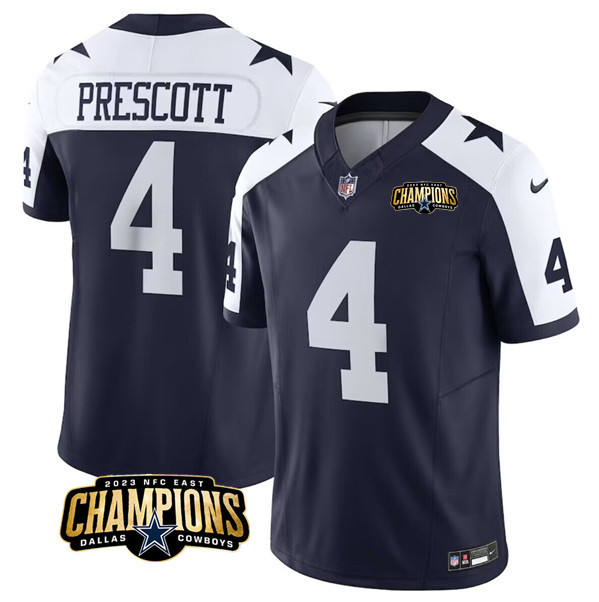 Dallas Cowboys #4 Dak Prescott Navy White 2023 F.U.S.E. NFC East Champions Patch Stitched Jersey - Zenithce