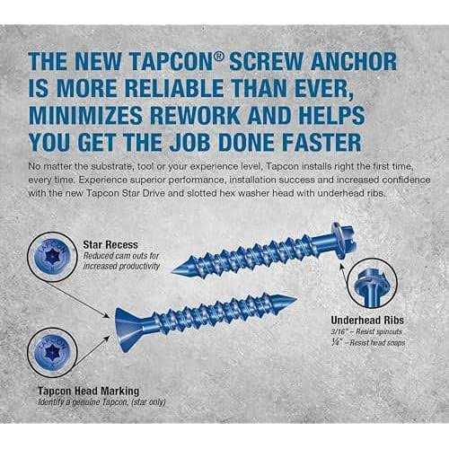 Tapcon 1/4 x 1-1/4 Star Torx Head Concrete Anchor Screws 3183407v2 - Zenithce