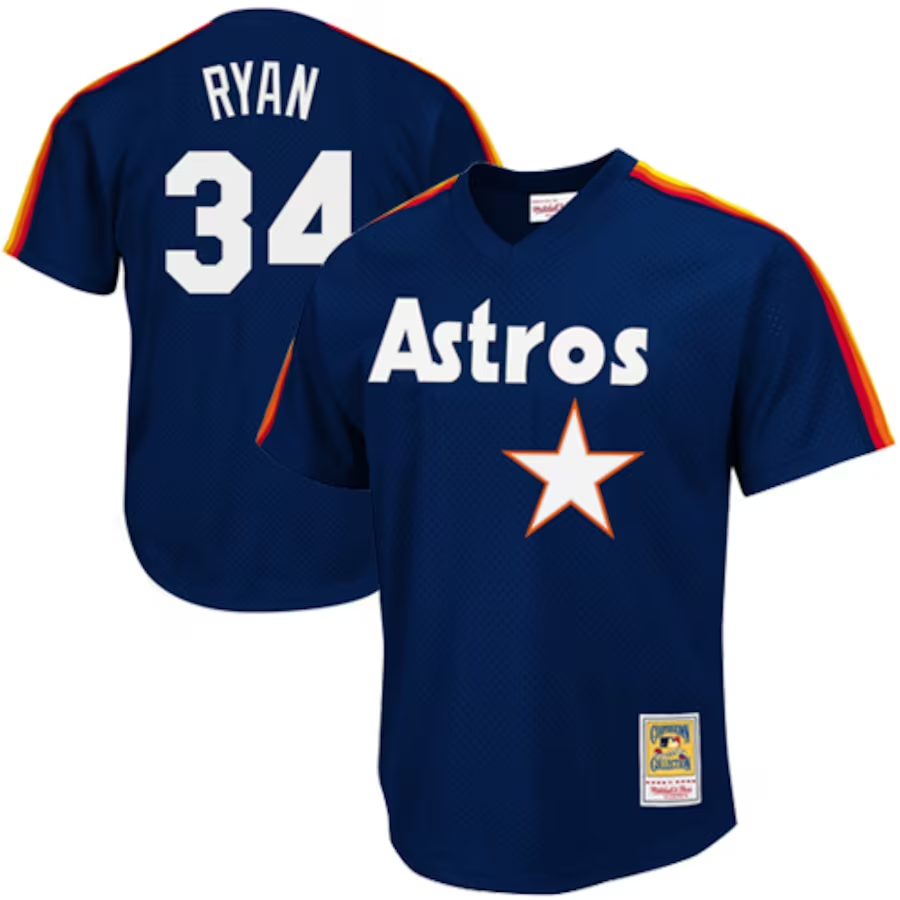 Astros #34 Nolan Ryan Navy Blue Mitchell Ness 1988 Cooperstown Collection Mesh Batting Practice Jersey - Zenithce