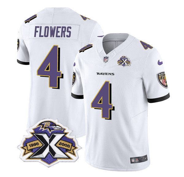 Baltimore Ravens #4 Zay Flowers White 2023 F.U.S.E With Patch Throwback Vapor Limited Stitched Jersey - Zenithce