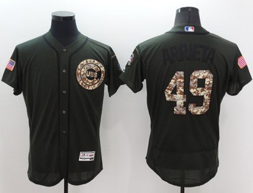Cubs #49 Jake Arrieta Green Flexbase Authentic Collection Salute To Service Stitched Jersey - Zenithce