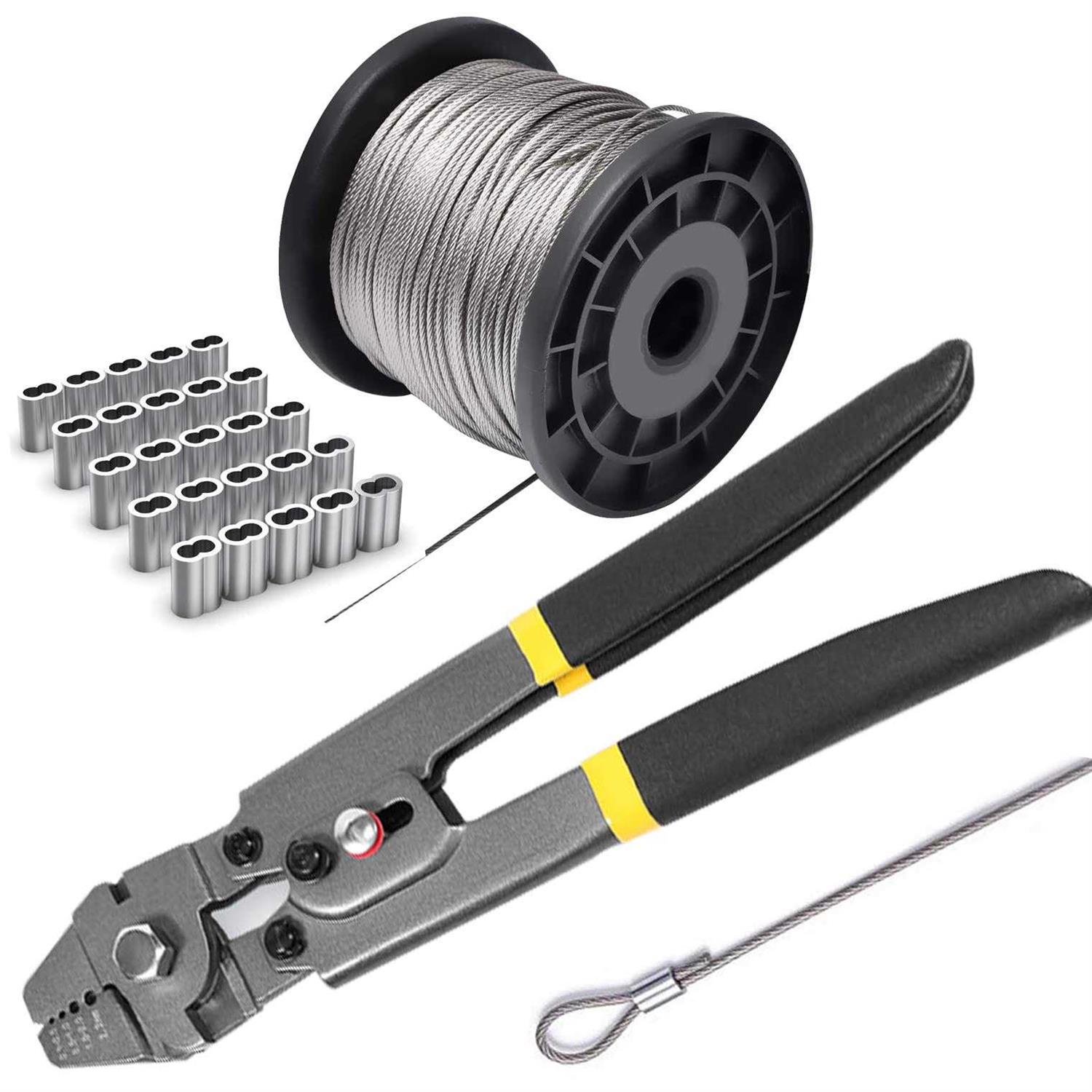 Wire Rope Crimping Tool Kit with 1/16-304 Stainless Steel Cable 165 ft - Zenithce
