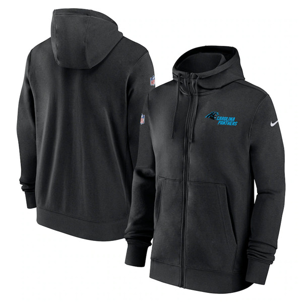 Carolina Panthers Black Sideline Club Performance Full-Zip Hoodie - Zenithce