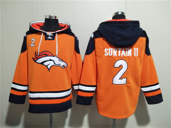 Denver Broncos #2 Pat Surtain II Orange Navy Ageless Must-Have Lace-Up Pullover Hoodie - Zenithce