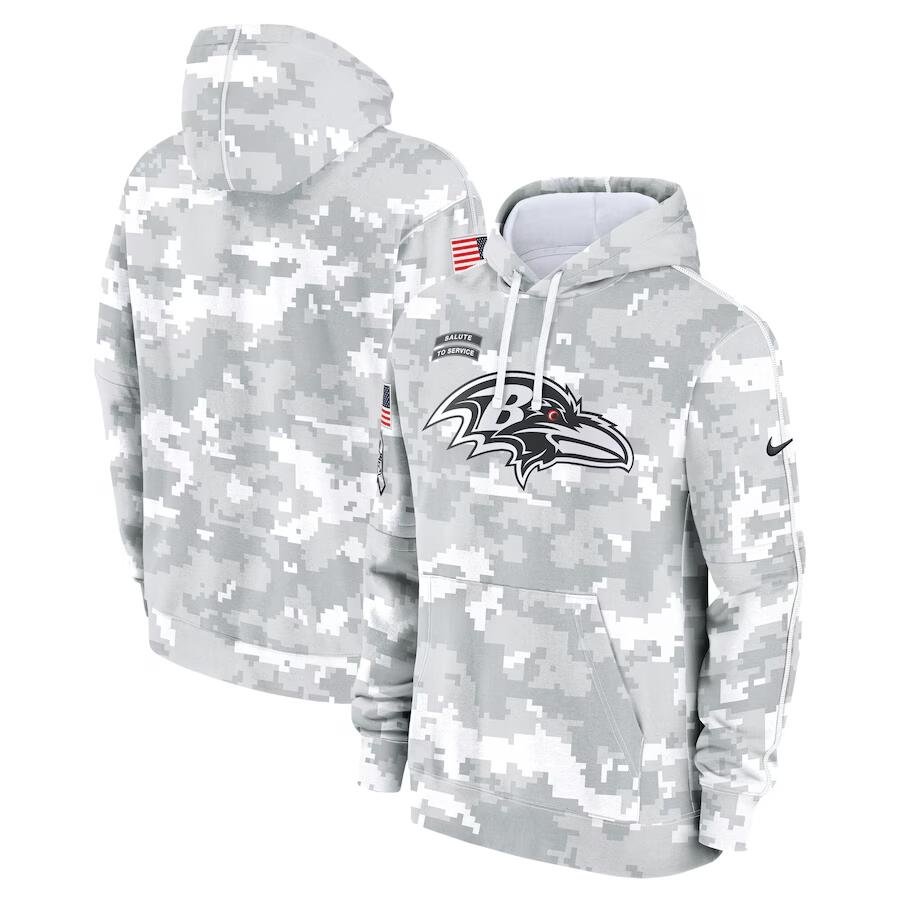 Baltimore Ravens 2024 Arctic Camo Salute To Service Club Fleece Pullover Hoodie - Zenithce
