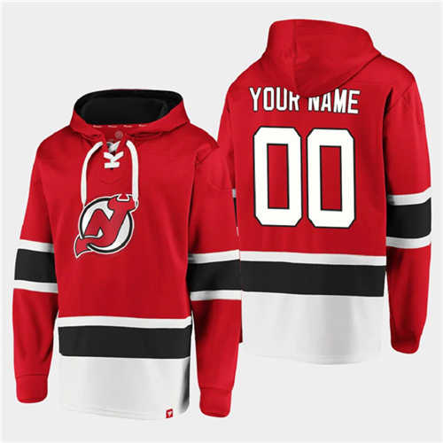 New Jersey Devils Active Player Custom Red Ageless Must-Have Lace-Up Pullover Hoodie - Zenithce