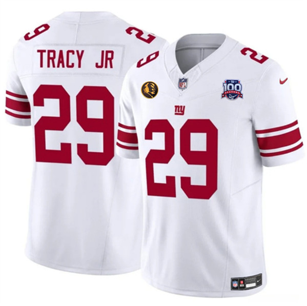 New York Giants #29 Tyrone Tracy Jr. White 2024 F.U.S.E. With John Madden Patch And 100TH Season Patch Vapor Untouchable Limited Stitched Jersey - Zenithce