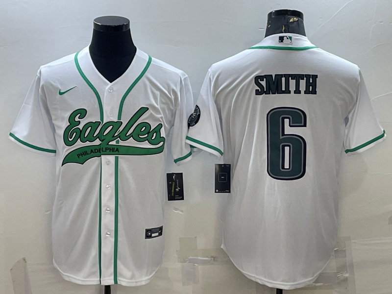 Philadelphia Eagles #6 DeVonta Smith White With Patch Cool Base Stitched Baseball Jersey - Zenithce