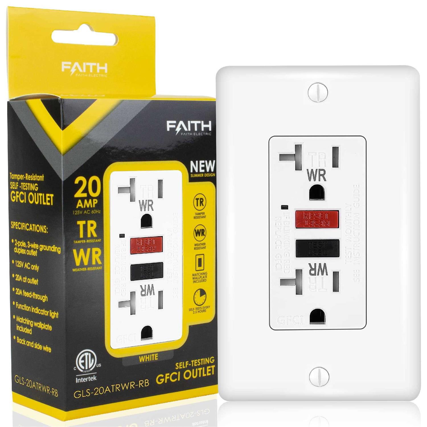 Faith 20A Gfci Outlet Slim GFI Receptacle with Wall Plate - Zenithce
