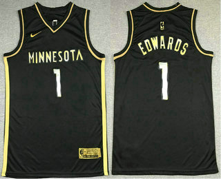 Minnesota Timberwolves #1 Anthony Edwards NEW 2020 Black Golden Edition Swingman Jersey - Zenithce