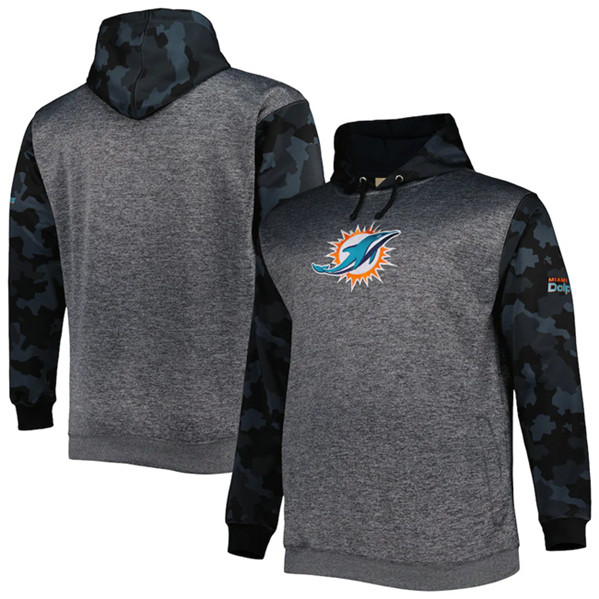 Miami Dolphins Heather Charcoal Big Tall Camo Pullover Hoodie - Zenithce