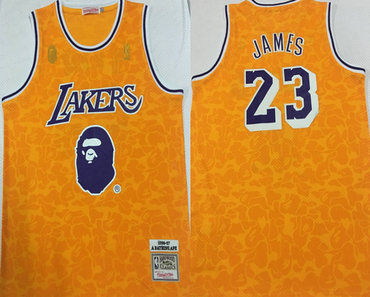 Lakers Bape 23 Lebron James Yellow 1996-97 Hardwood Classics Jersey - Zenithce