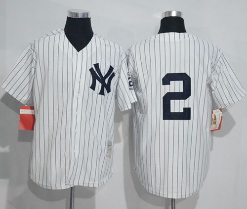 Mitchell And Ness Yankees #2 Derek Jeter White Strip Throwback Stitched Jersey - Zenithce