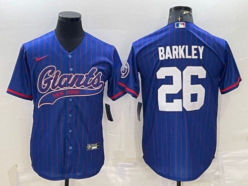 New York Giants #26 Saquon Barkley Blue With Patch Cool Base Stitched Jersey - Zenithce