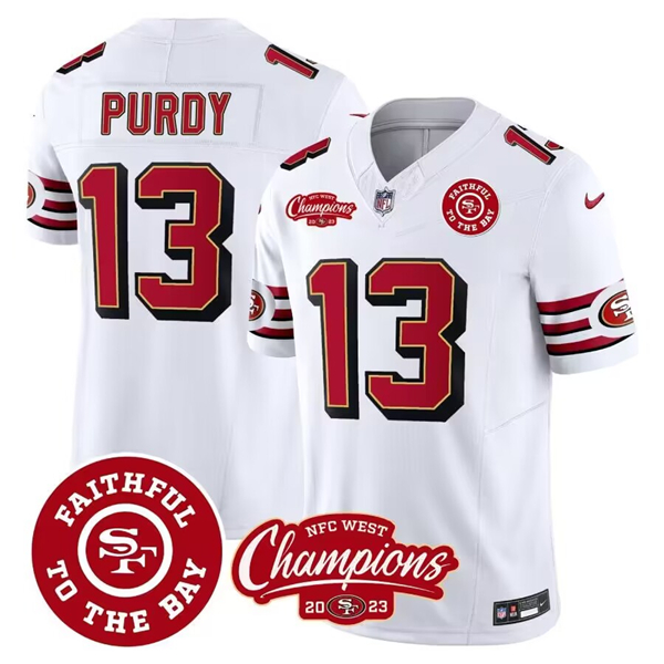 San Francisco 49ers #13 Brock Purdy White 2023 F.U.S.E. Faithful To The Bay And NFC West Champions Patch Stitched Jersey - Zenithce