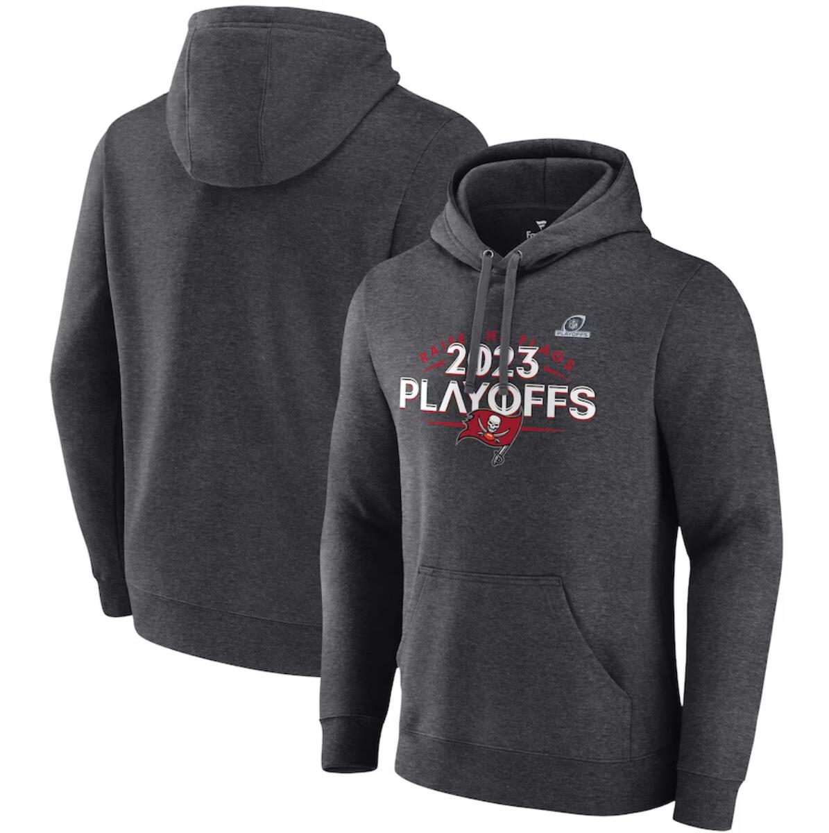 Tampa Bay Buccaneers Heather Charcoal 2023 Playoffs Fleece Pullover Hoodie - Zenithce