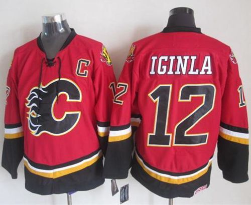 Flames #12 Jarome Iginla Red Black CCM Throwback Stitched Jersey - Zenithce