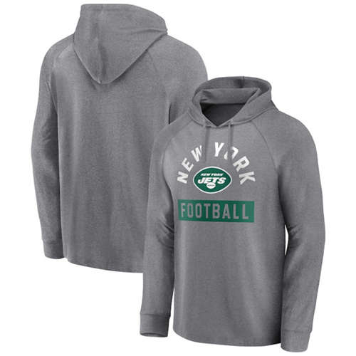 New York Jets Heathered Gray No Time Off Raglan Pullover Hoodie - Zenithce