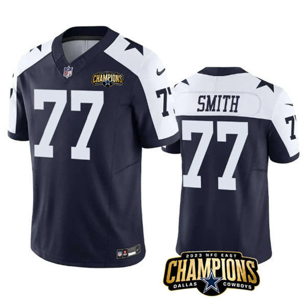 Dallas Cowboys #77 Tyron Smith Navy White 2023 F.U.S.E. NFC East Champions Patch Stitched Jersey - Zenithce