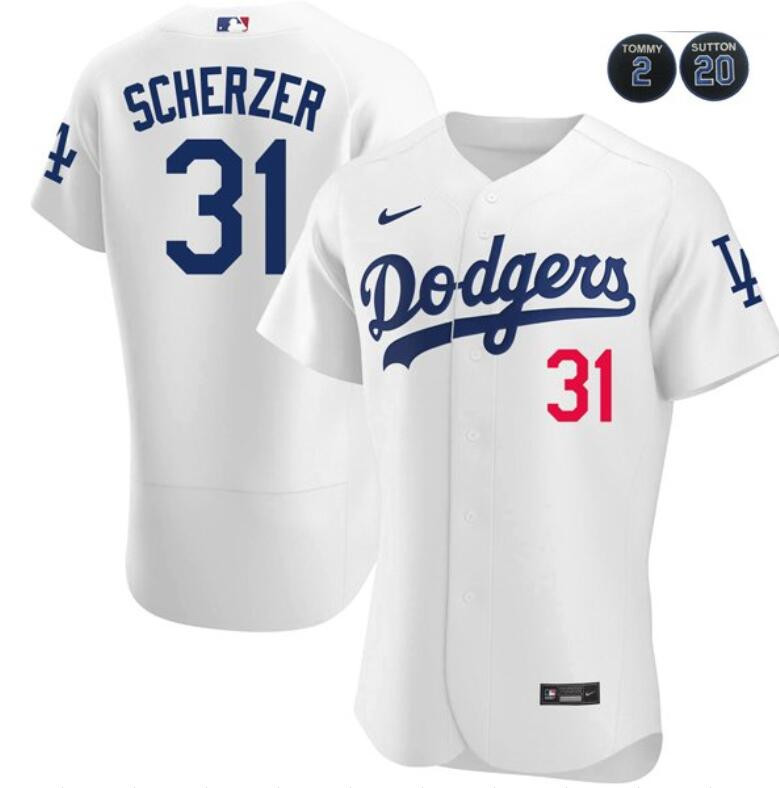 Los Angeles Dodgers #31 Max Scherzer White #2 #20 Patch Flex Base Stitched Baseball Jersey - Zenithce