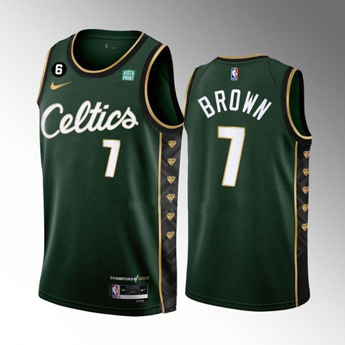 Boston Celtics #7 Jaylen Brown Green 2022-23 City Edition No.6 Patch Stitched Jersey - Zenithce