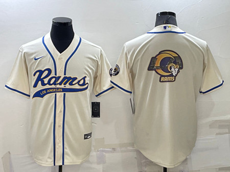 Los Angeles Rams Bone Team Big Logo With Patch Cool Base Stitched Baseball Jersey - Zenithce