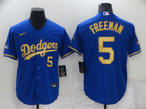 Los Angeles Dodgers #5 Freddie Freeman Royal Gold Cool Base Stitched Baseball Jersey - Zenithce