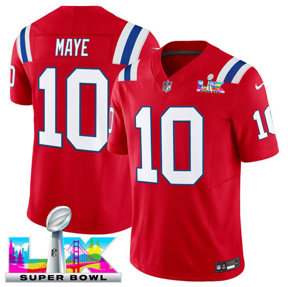 New England Patriots #10 Drake Maye Red 2025 F.U.S.E. Super Bowl LX Patch Vapor Limited Stitched Jersey - Zenithce