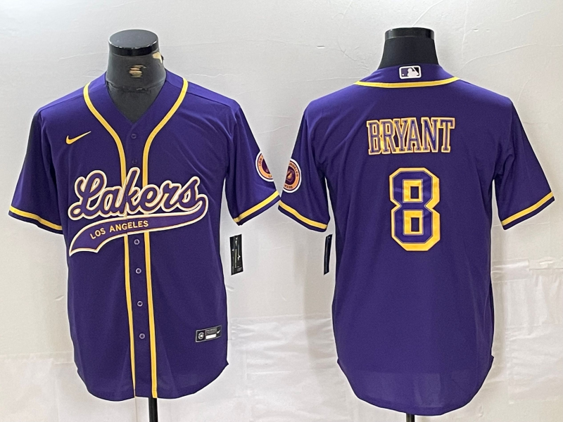 Los Angeles Lakers #8 Kobe Bryant Purple Cool Base Stitched Baseball Jersey - Zenithce