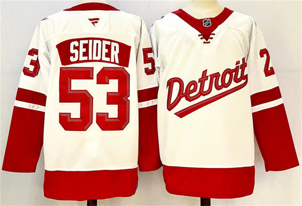 Detroit Red Wings #53 Moritz Seider White Red 2024-25 Stitched Jersey - Zenithce