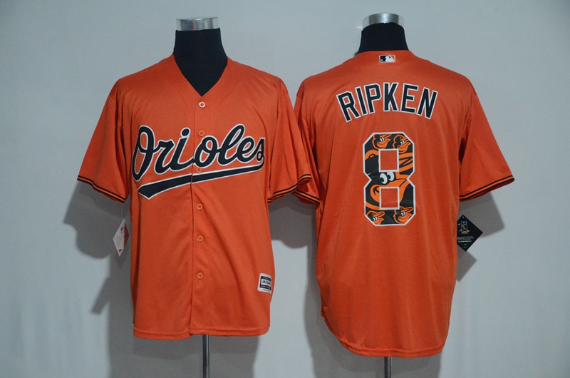 Baltimore Orioles #8 Cal Ripken Orange Team Logo Print Cool Base Stitched Jersey - Zenithce